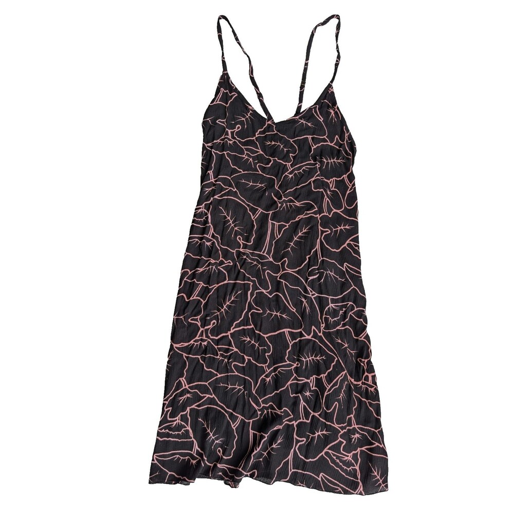 Wehi Designs by Marcel Floral Rayon Dress M/L Black Pink Hawaiian Strappy Taro